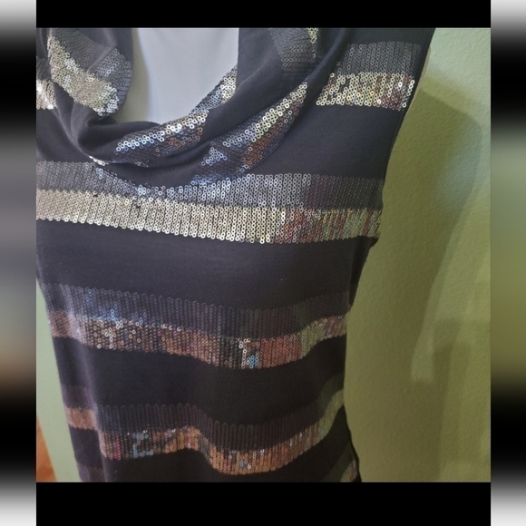 Laura Ashley Gray silver Sequins evening top Size Large - Picture 3 of 11